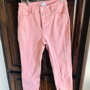 Time and Tru Pink Distressed Hem Jeans High Rise Straight Leg size 8